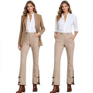 Ralph Lauren Leather Trimmed Wool Equestrian Look Pants Beige Size 10